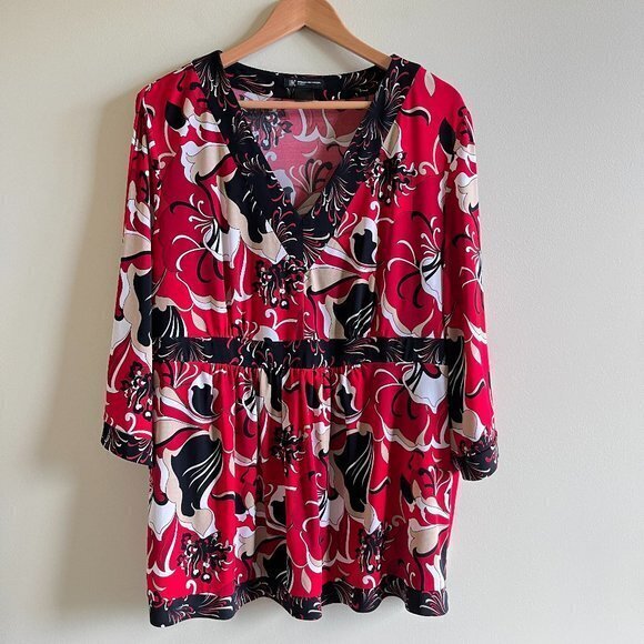 INTERNATIONAL CONCEPT FLORAL‎ PRINT V NECK PEPLUM BLOUSE TOP WOMENS PLUS SIZE 3X - Picture 1 of 4